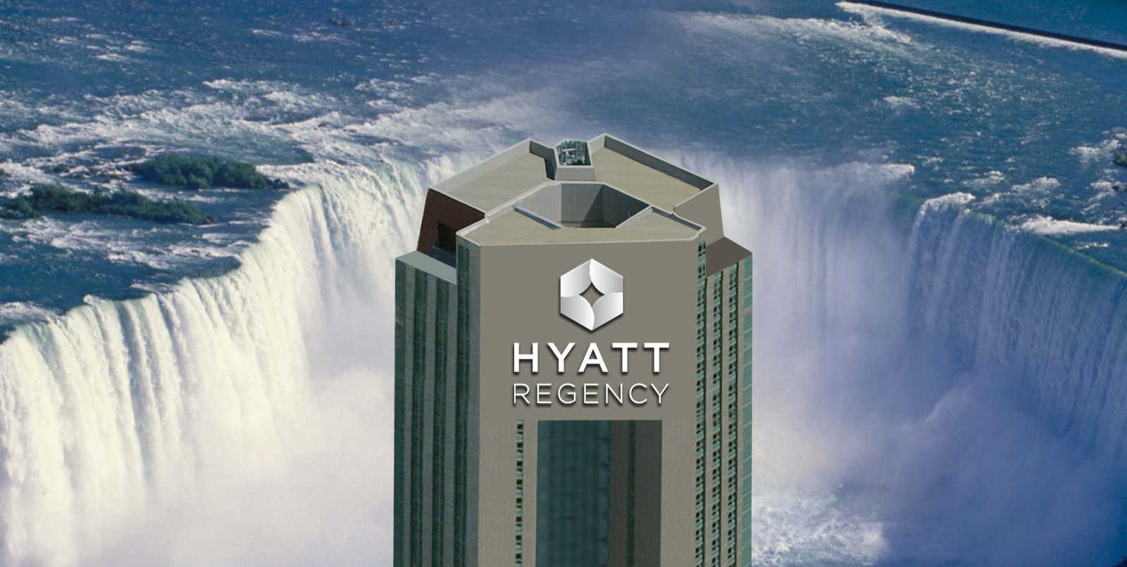 A tall hotel looking over Niagara Falls.
